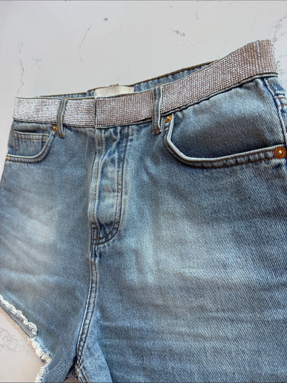 alexandre vauthier Denim Jean shorts with crystal Belt women’s size 29